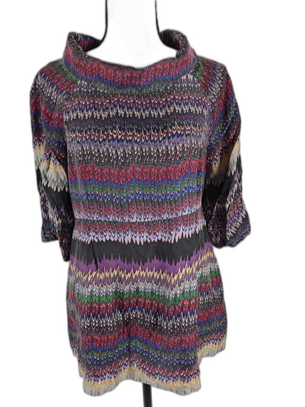 Women's Kensie 100% Silk Multicolor Abstract Print Blouse Top Size Medium